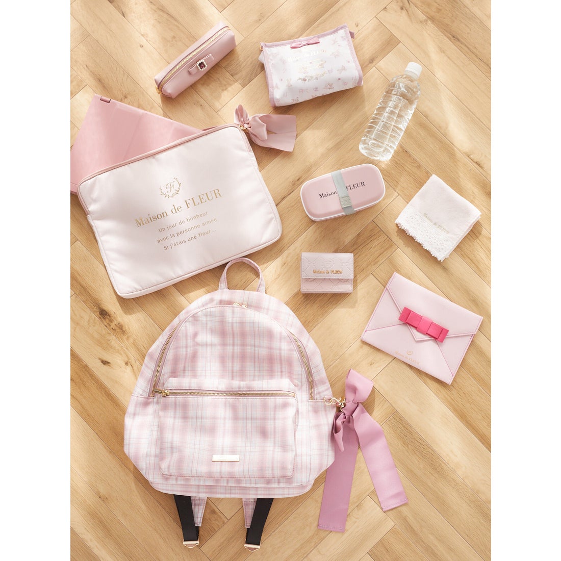 メゾン ド フルール Maison de FLEUR チェックリボンリュック （ピンク