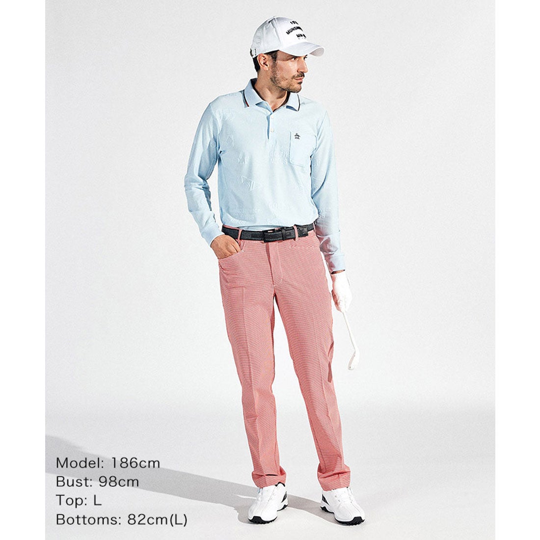 MUNSINGWEAR ストレッチリンクスジャガード長袖ポロシャツ -デサント