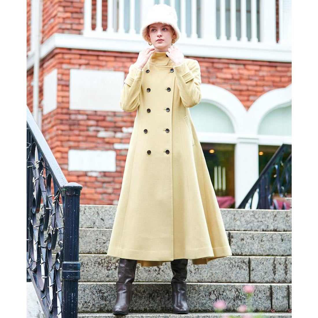 アンドクチュール AND COUTURE ダブルブレストスタンドカラーコート