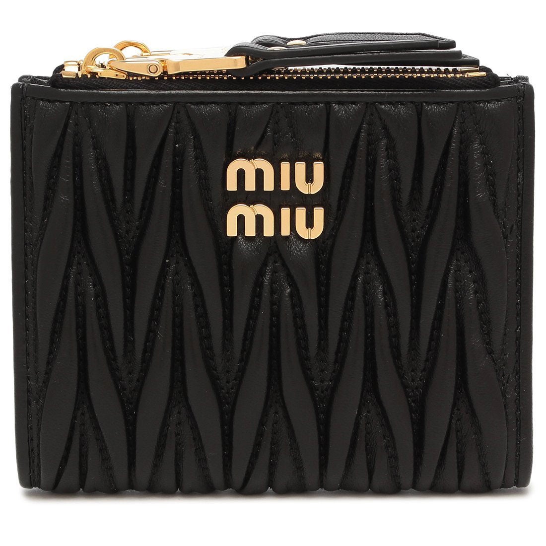 ミュウミュウ Miu Miu 二つ折り財布 マテラッセ ブラック ゴールド