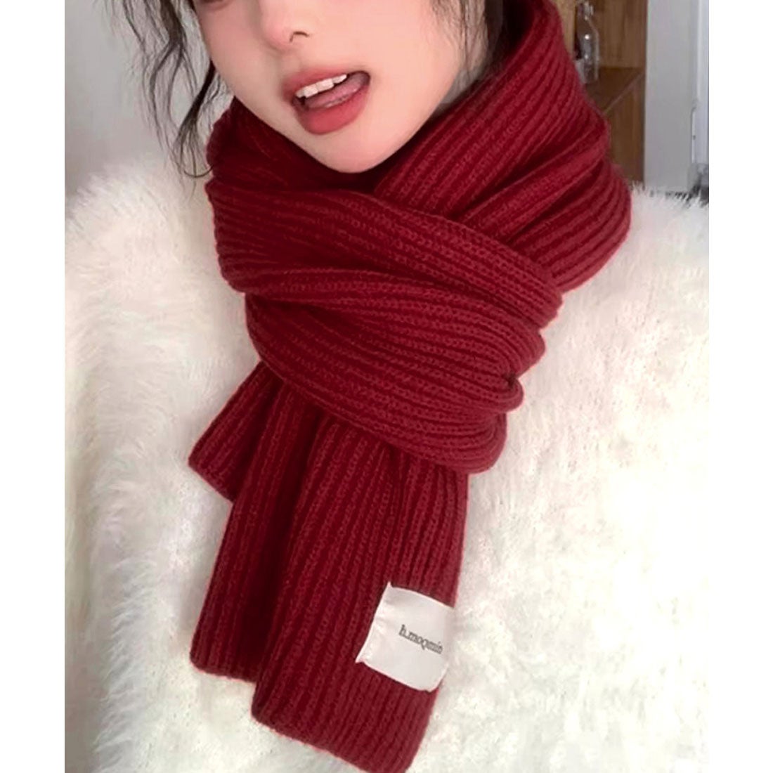 完売品】バトナー 赤 レッド ソリッドウールマフラー リブ180×17cmp