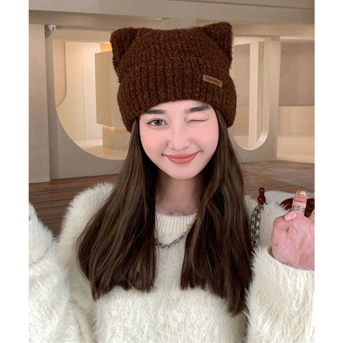 miniministore 猫耳ビーニー リブニット帽子 レディース