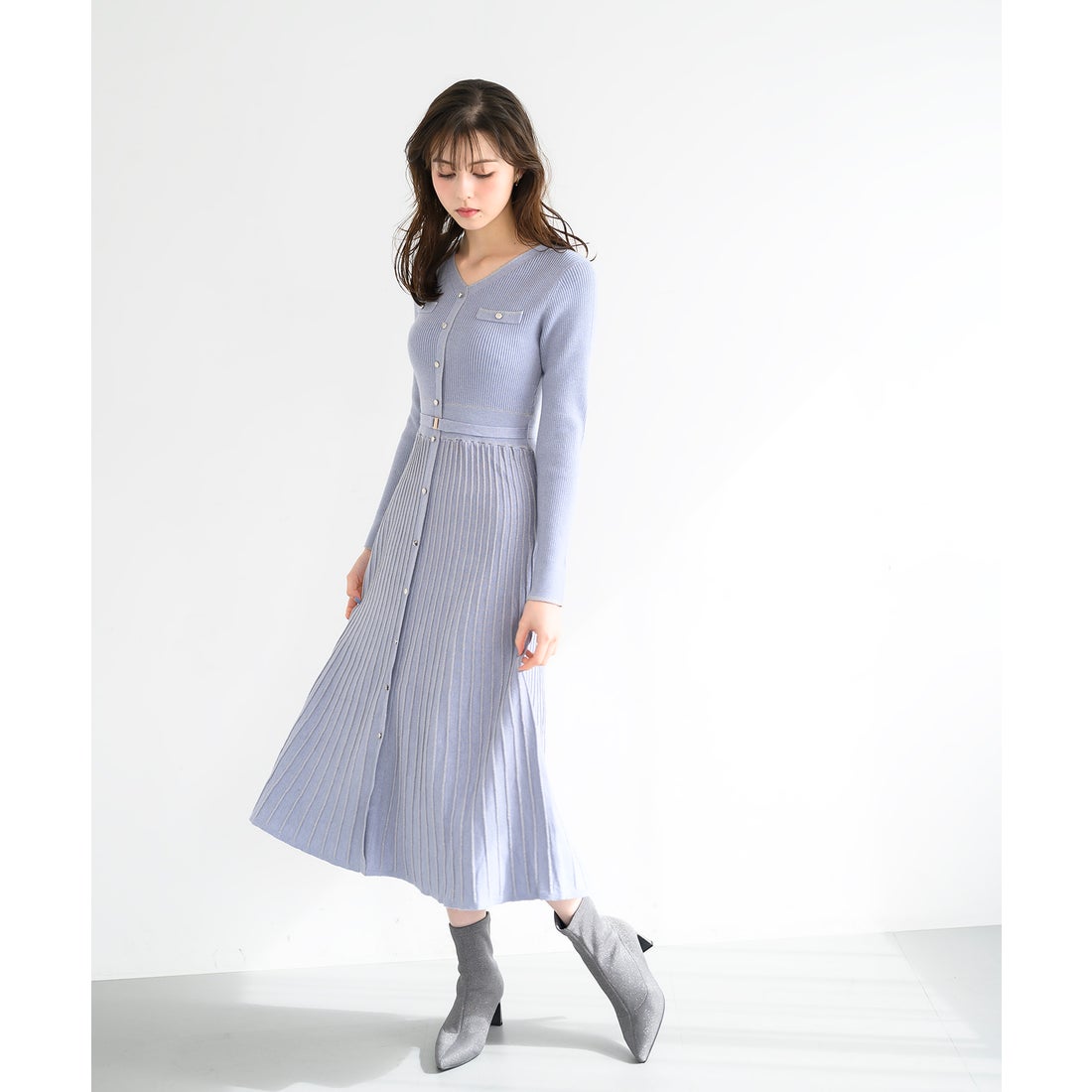 ロゼミューズ グリッターニットワンピース ライトグレー Glitter knit