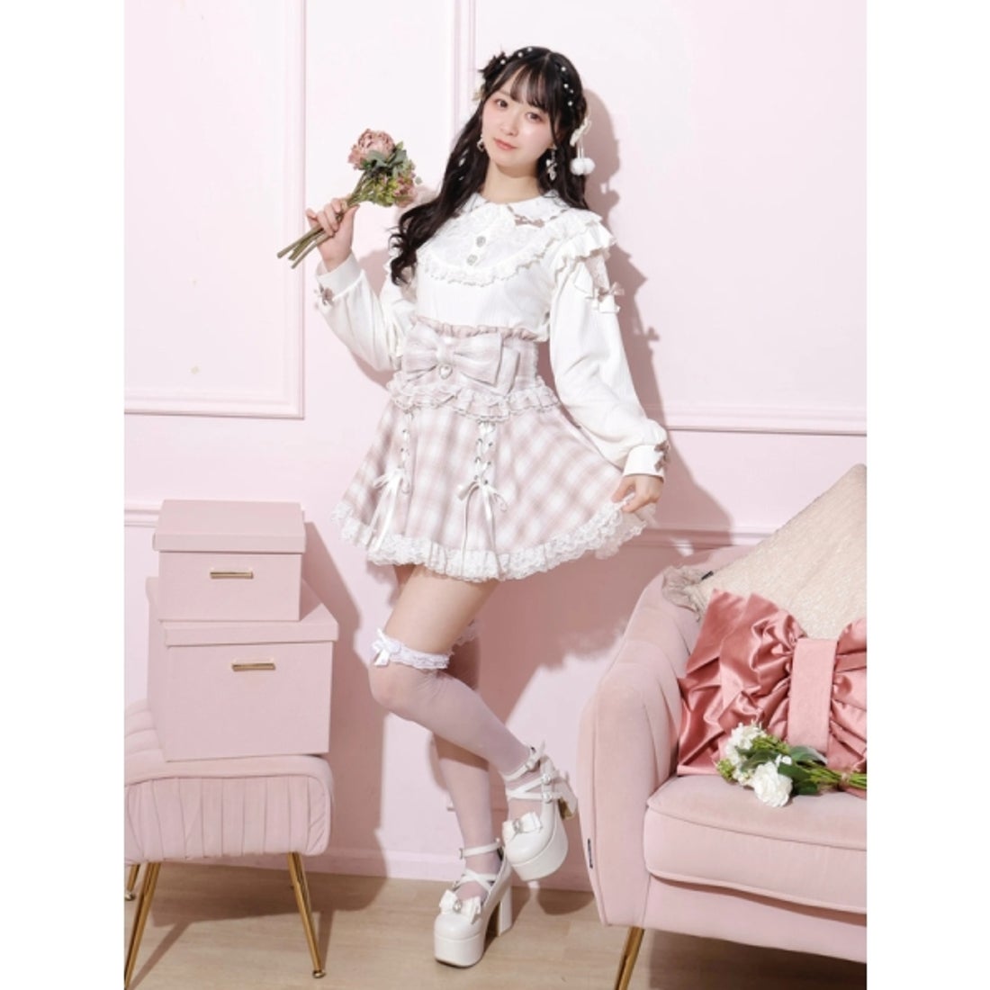 ノエミー NOEMIE ドーリーリボンダブルスピンドルスカパン （ピンク