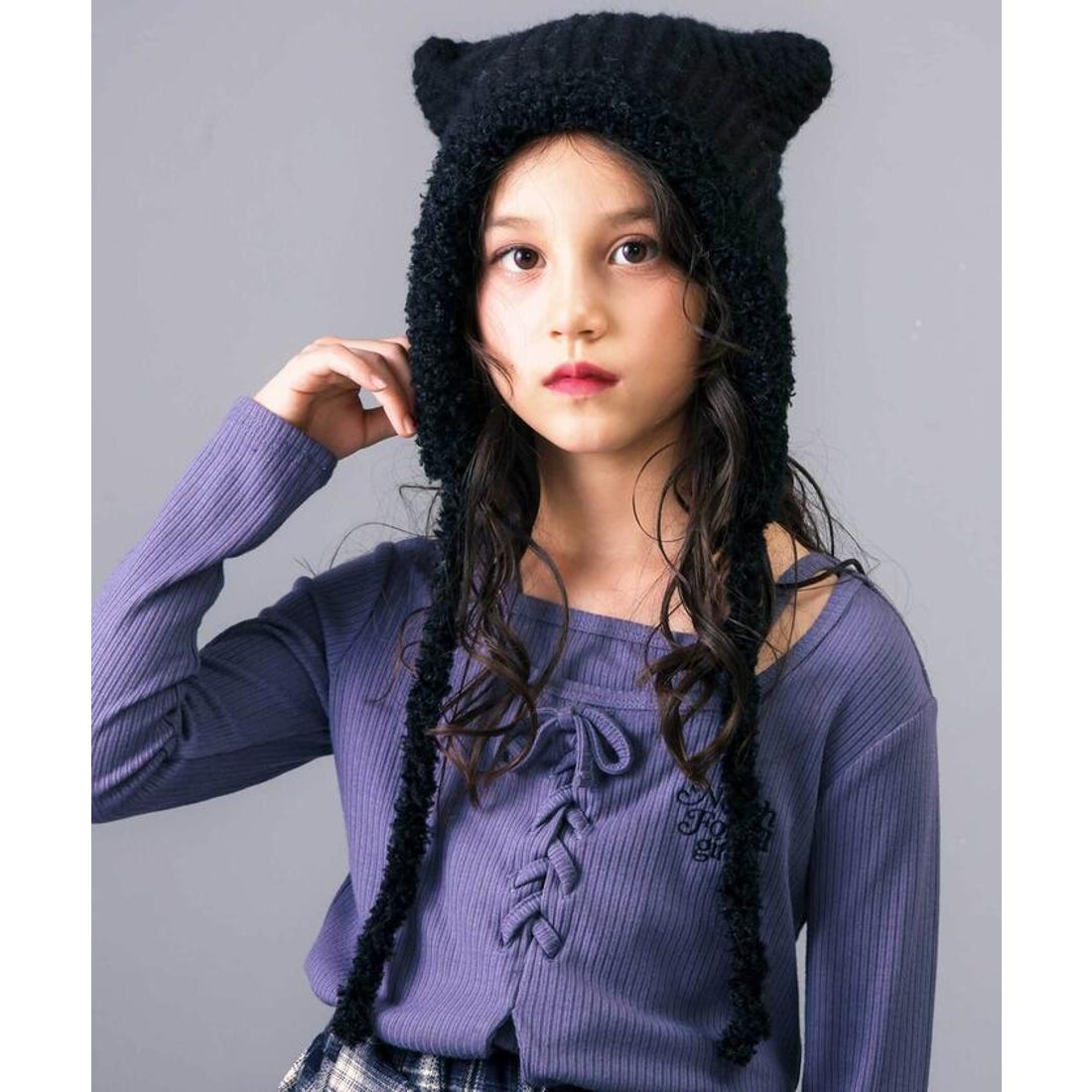 ネクシック nexchic ボンボン耳付きニット帽 （ベージュ