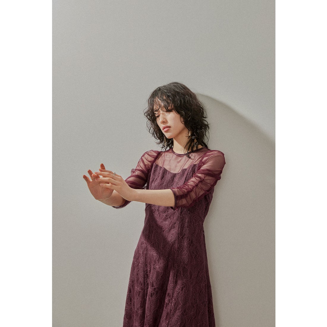 ニアナ niana ボリューム袖レースフレアドレス 結婚式 パーティー