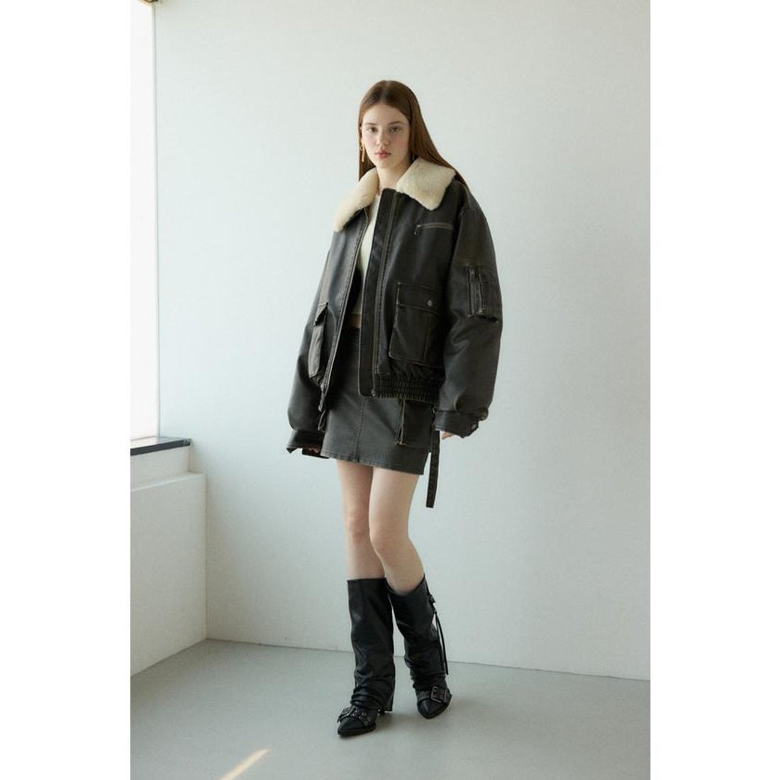 スライ SLY VINTAGE F／LEATHER S／ブルゾン （BLU） - ファッション