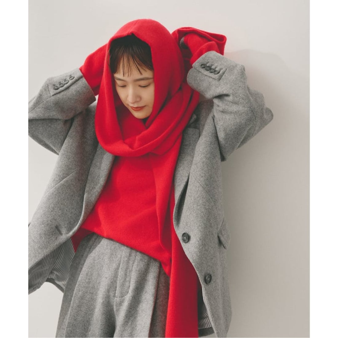 ランバンスポール フード付きニット レッド ランバンスポール フード