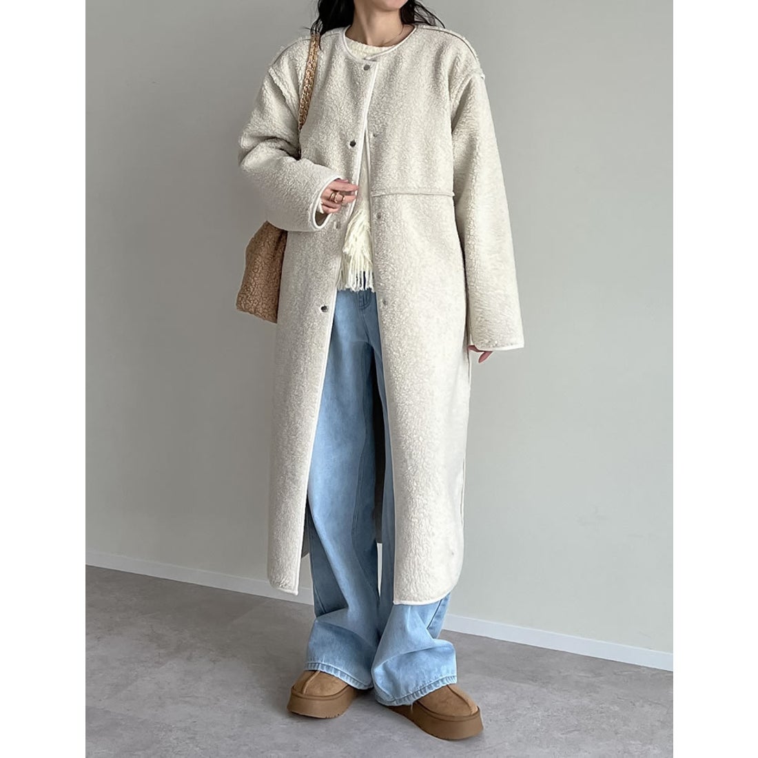 リエディ Re:EDIT リバーシブルボアフェイクムートンロングコート