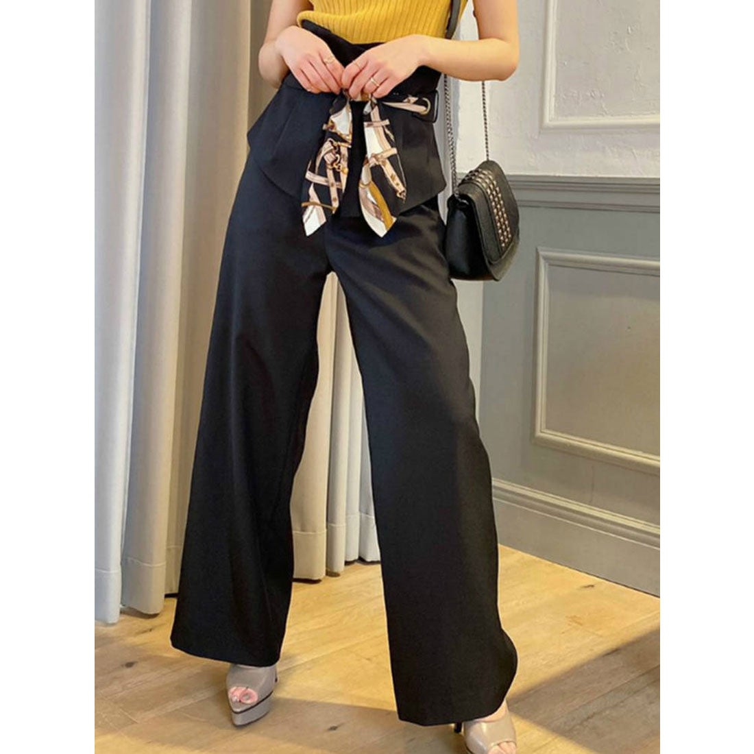 リゼクシー RESEXXY コルセットスカーフワイドパンツ （ブラック） -靴