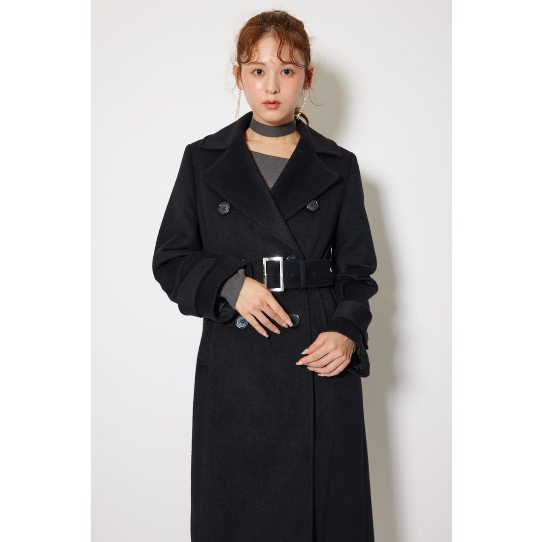 rienda ダブルカラーシェイプドチェスターコート BLK -ファッション