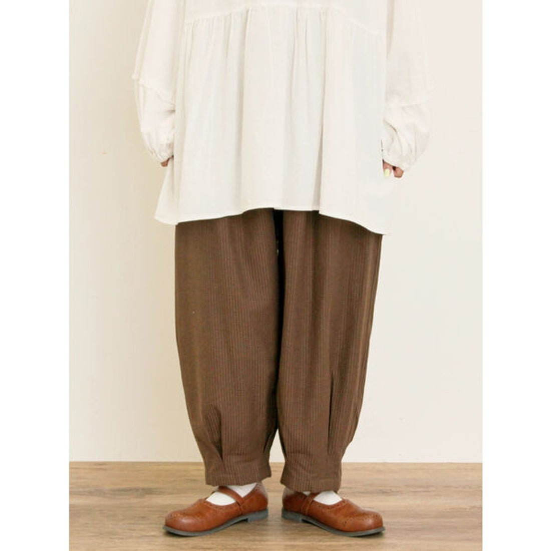 サマンサ モスモス Samansa Mos2 ストライプツイル裾タックパンツ