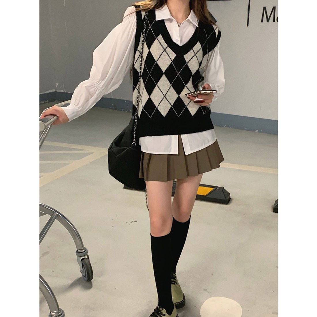 ビビッドレディ VIVIDLADY アーガイル柄vネックニットベスト