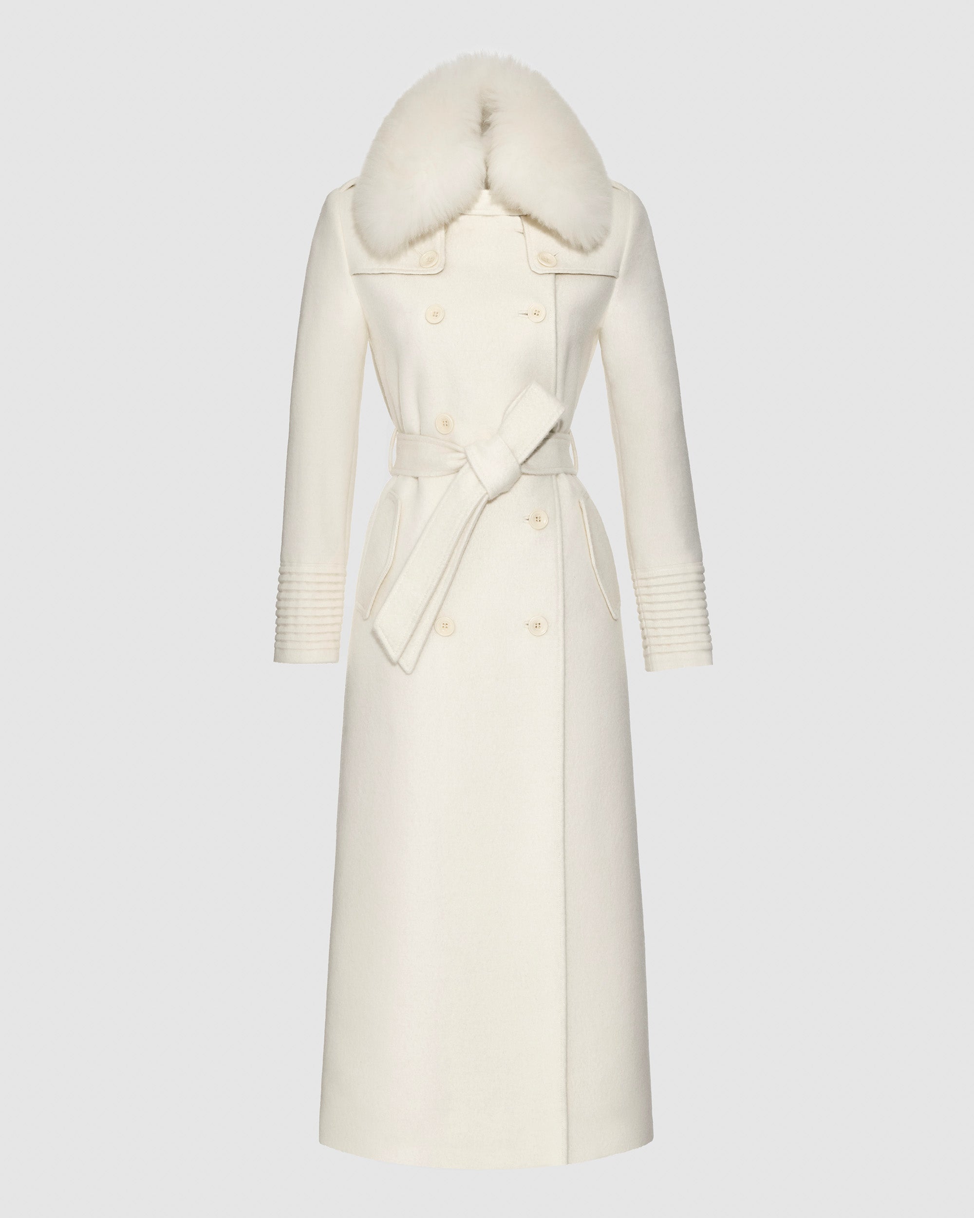 Maxi Trench Ivory Coat With Shearling Collar | SENTALER
