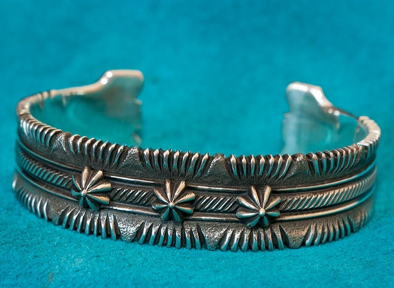 Ron Bedonie, Three Star, Silver Bracelet – Sedona Indian Jewelry
