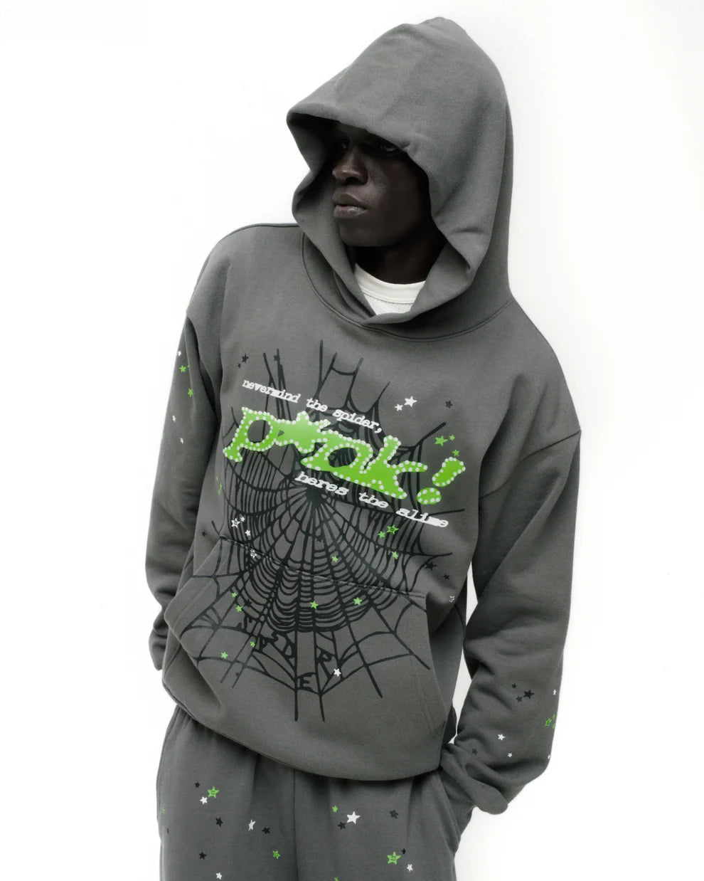 Sp5der “P!nk! Hares the Slime” Hoodie 440GSM – Olive Green