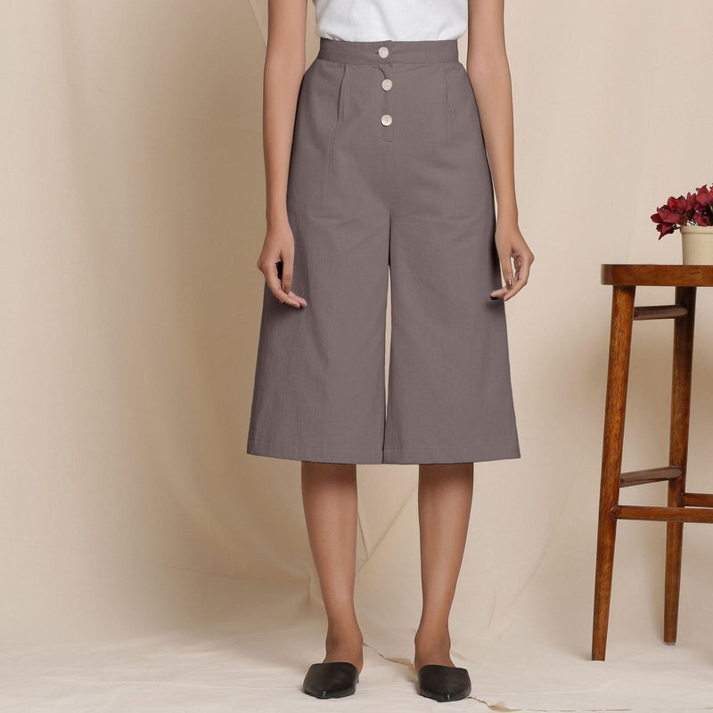 Buy Solid Ash Grey Warm Cotton Flannel High-Rise Culottes Online