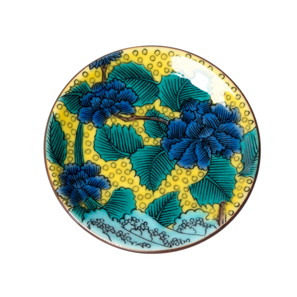 966 九谷焼做古九谷手折紙牡丹絵大皿角福時代物30cm 未使用