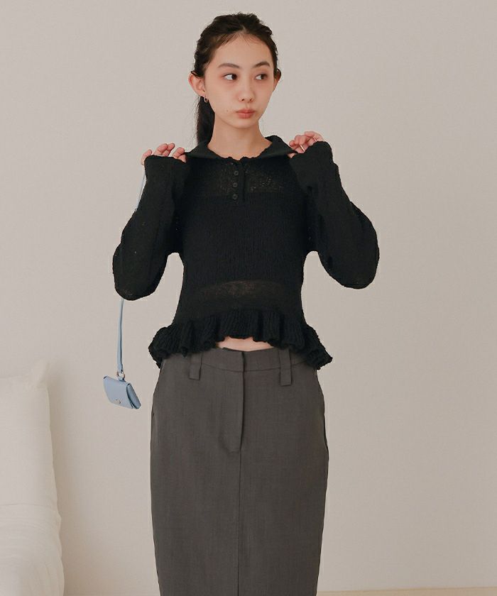 透かし編み裾フリルポロニット【miette ミエット】 | titivate