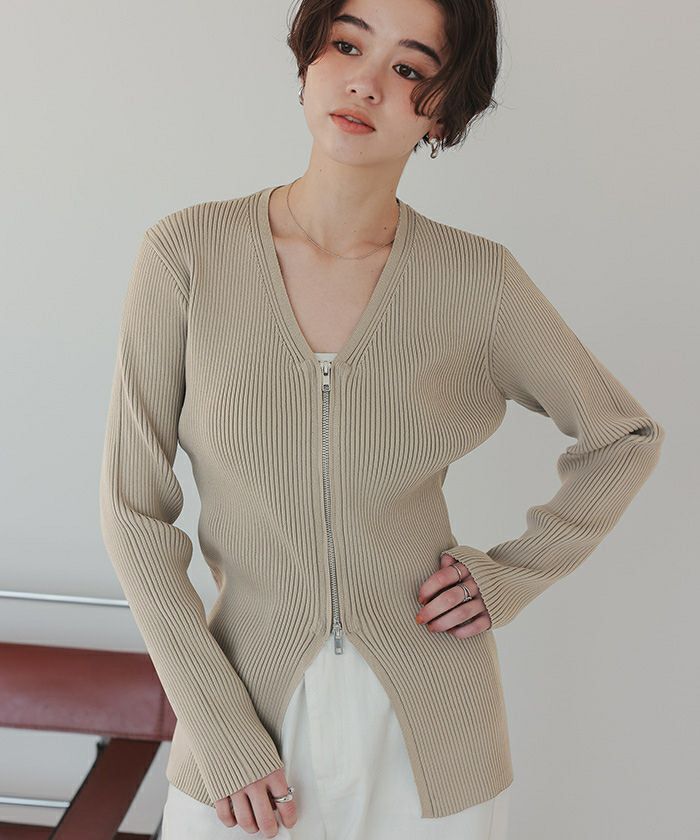 スリムアップジップニットカーディガン | titivate