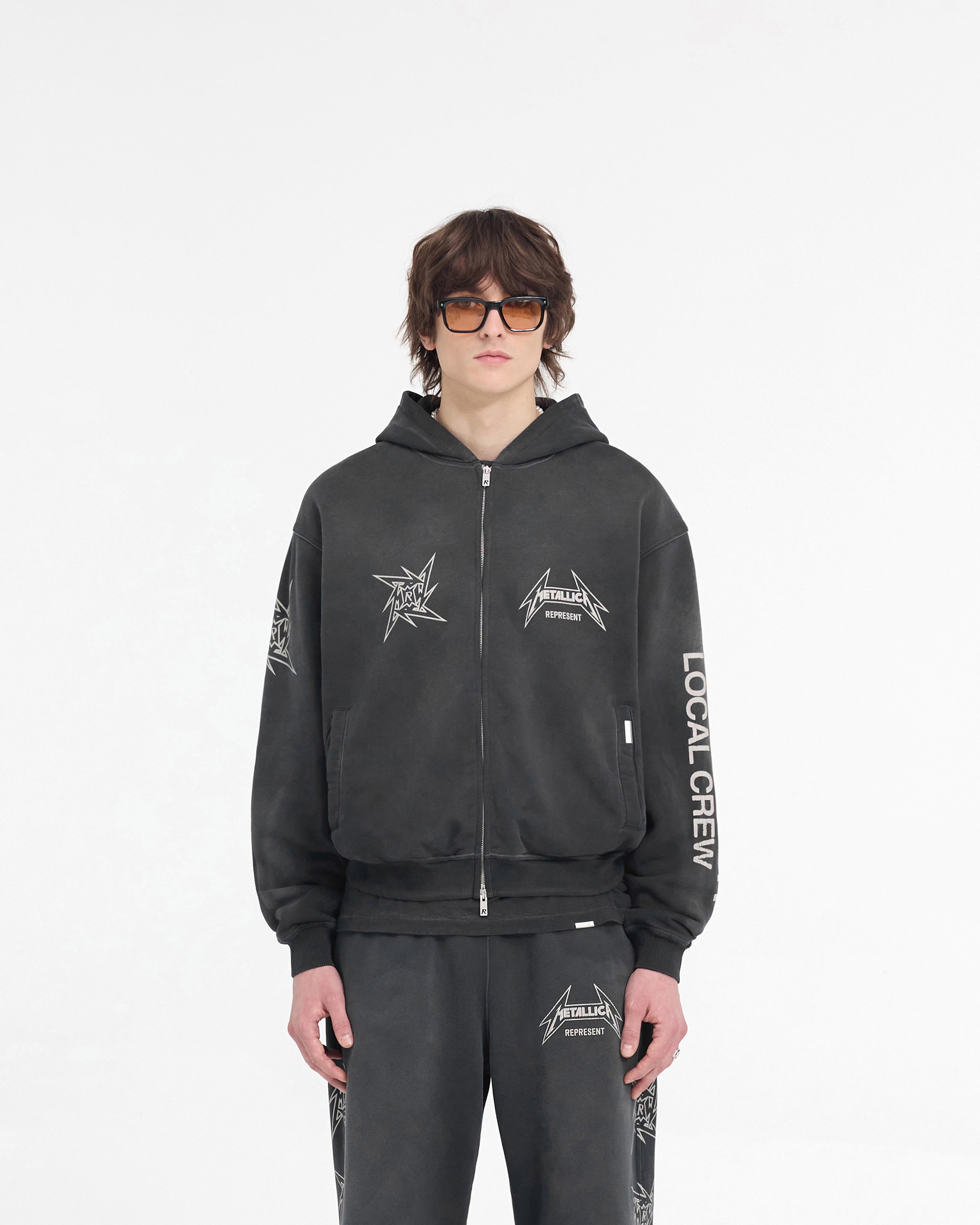 Metallica Local Crew Zip Hoodie | Stained Black | REPRESENT