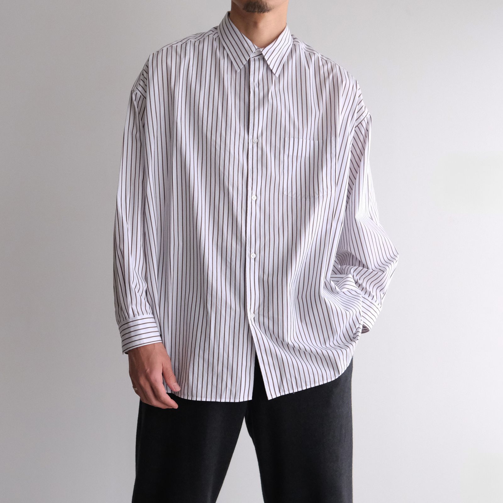 Graphpaper - Sidogras Stripe L/S Oversized Regular Collar Shirt