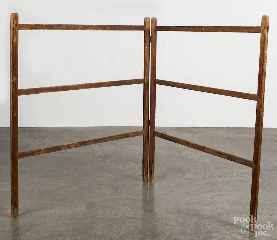 Pine folding quilt rack, 19th c., 41'' h., 66'' w. sold at auction