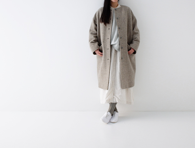 nest Robe ウールコート　ノーカラーコート　ワイドコート リネンウールツイードノーカラーコート｜nest Robe / CONFECT ONLINE SHOP