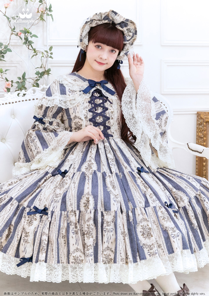 No.876 アンティークブーケ 姫袖ワンピース + ケープ + ボンネット