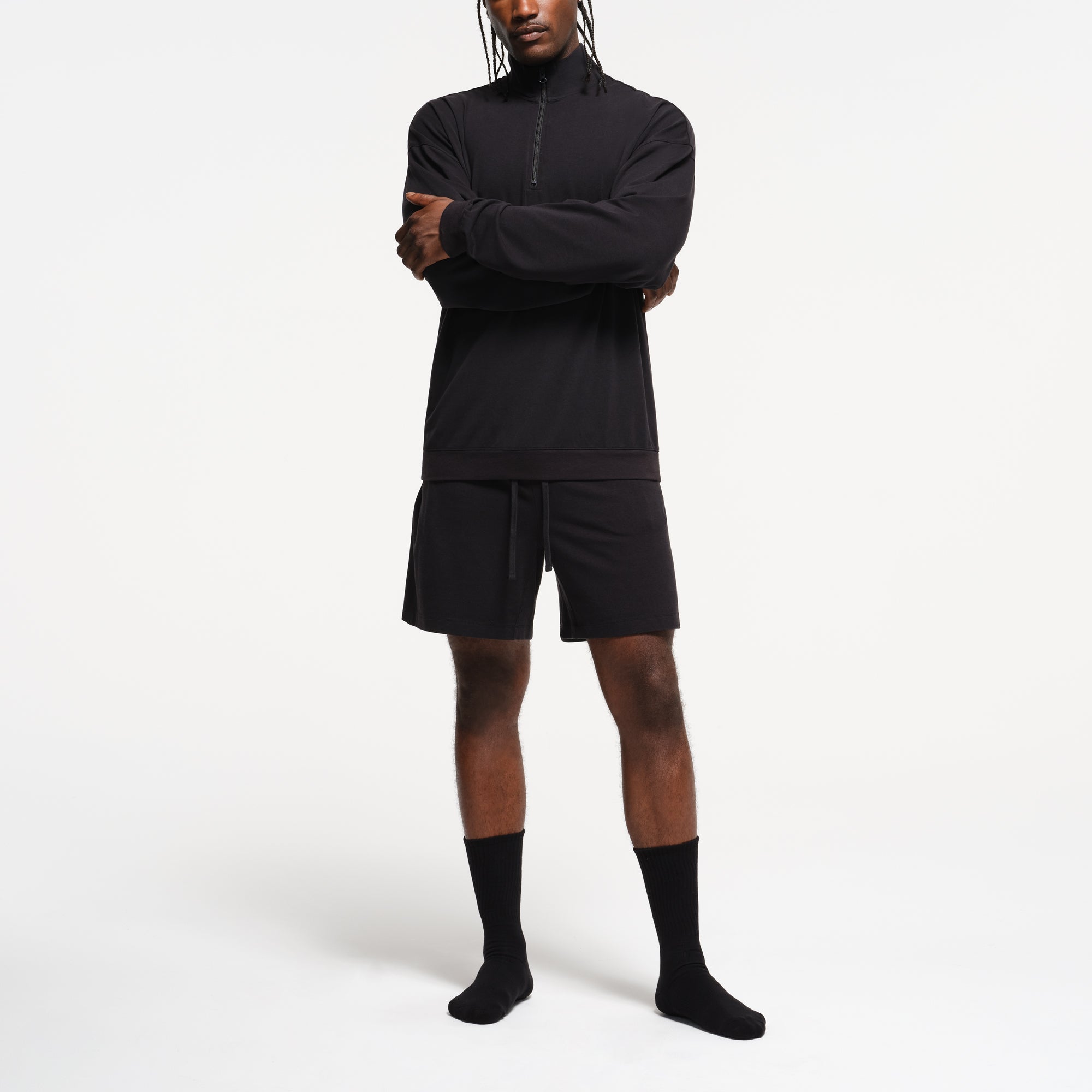 JERSEY LOUNGE MENS RELAXED QUARTER ZIP PULLOVER | OBSIDIAN | SKIMS