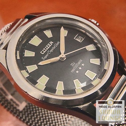 シチズン スーパー クリスタル デイト 三ツ星 33石 黒文字盤 1967年製
