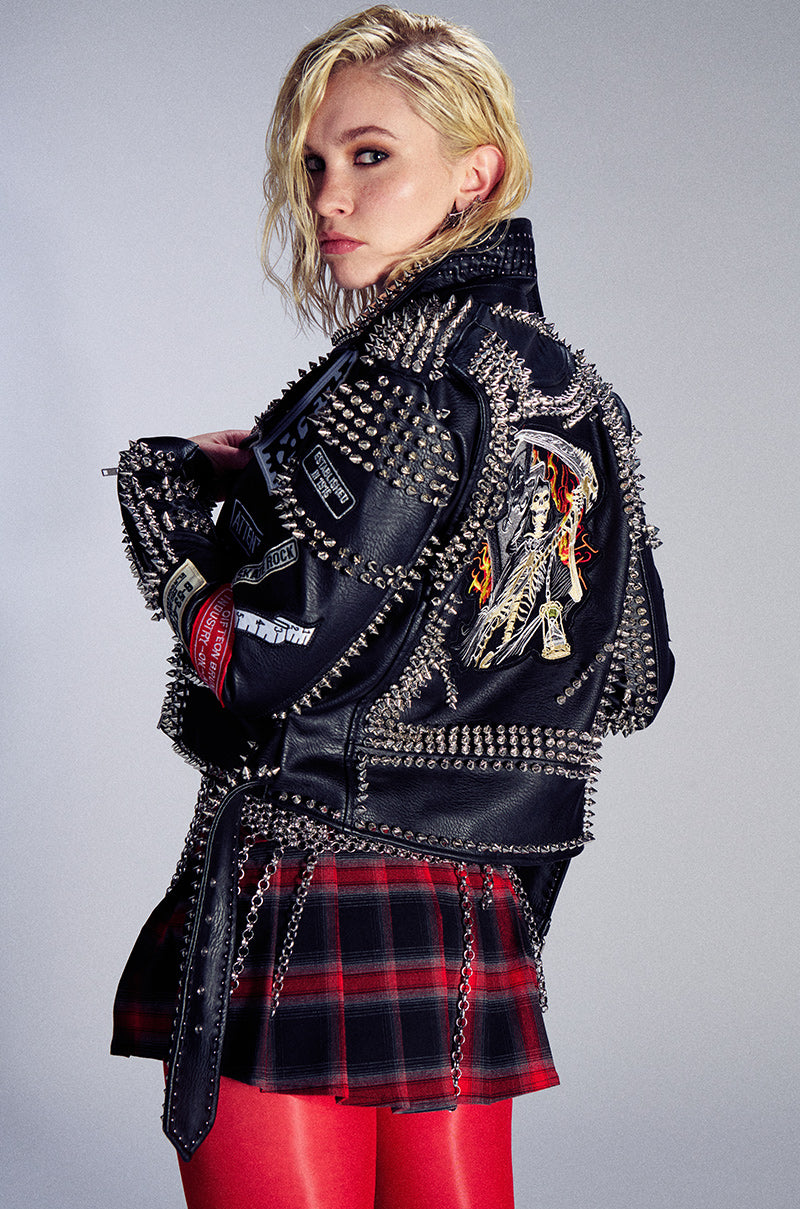 PUNK ROCK STUDDED PATCHWORK MOTO JACKET – AKIRA