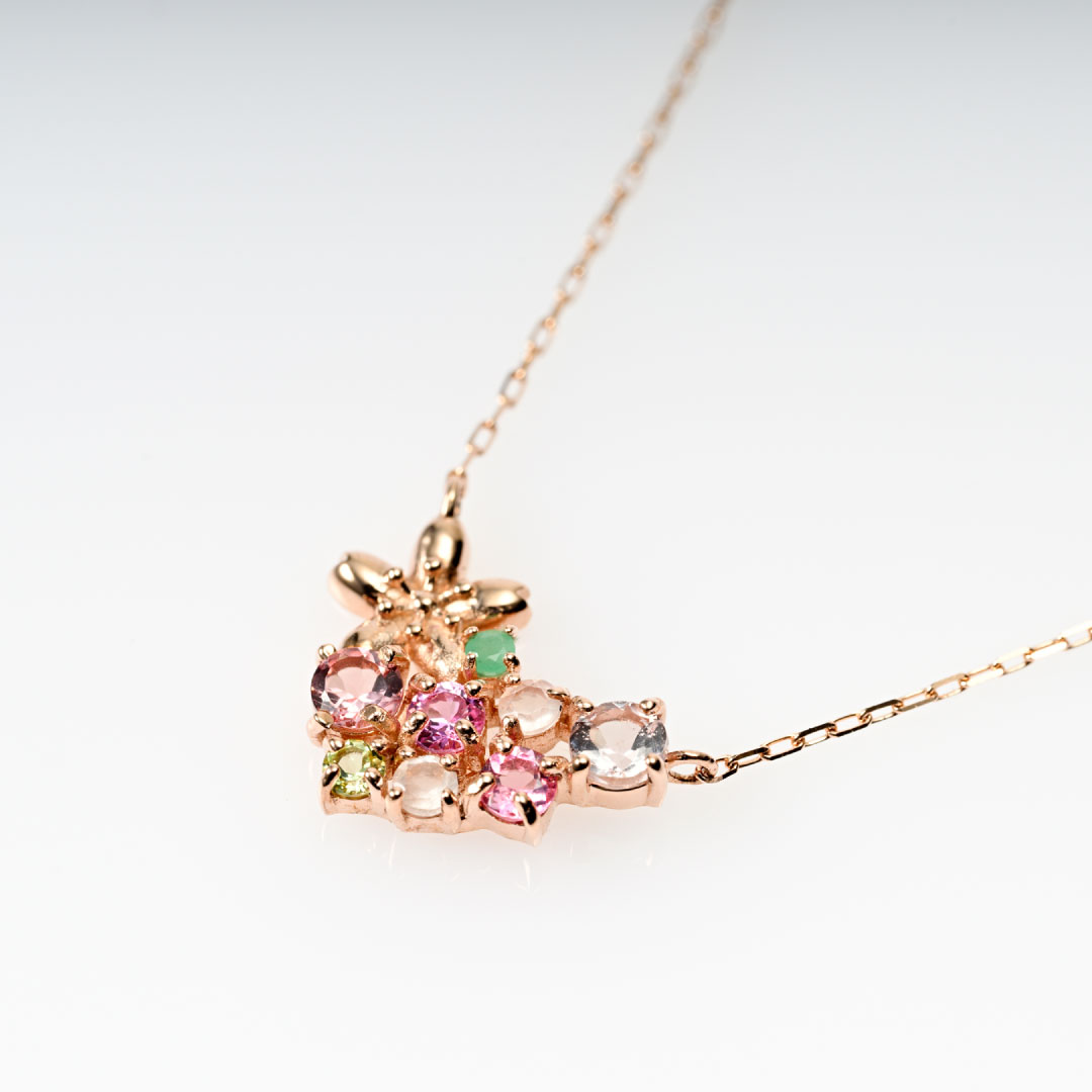 ネックレス K10ピンクゴールド ピンクトルマリン エメラルド ピンク