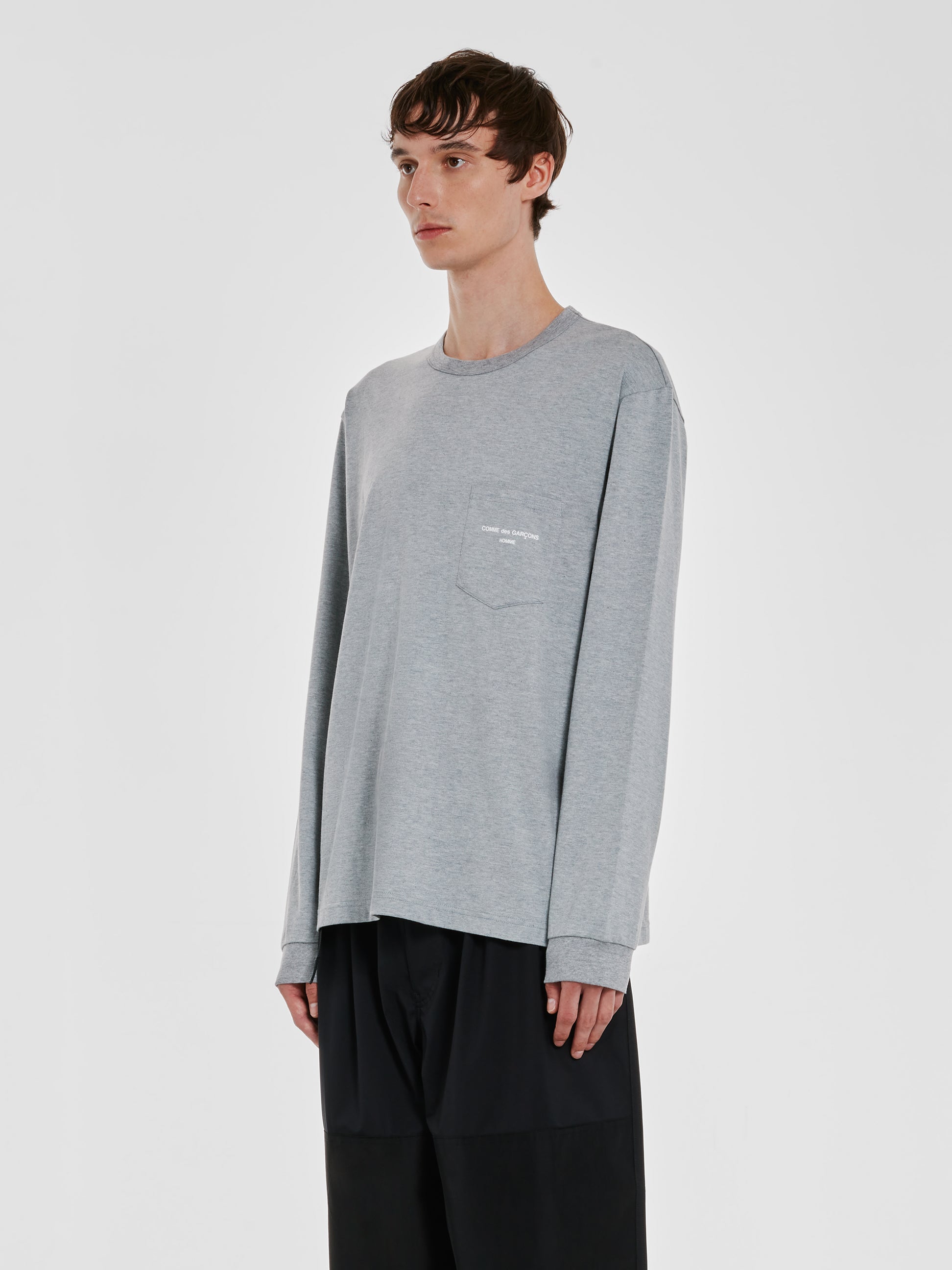 CDG Homme: Men's Long Sleeve Logo Tee (Grey) | DSMNY E-SHOP