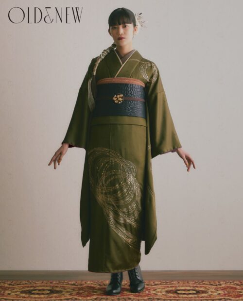 OLD&NEW 抹茶×金の水引リング柄｜振袖ネットレンタルおりえん
