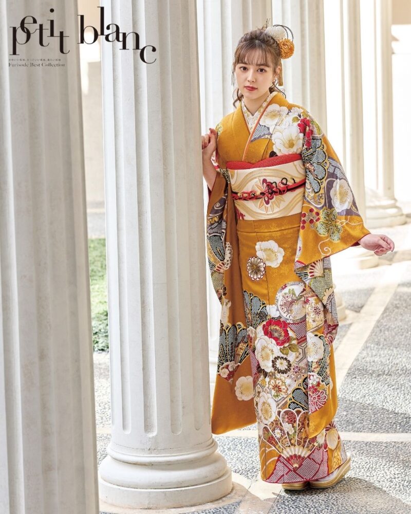 プチブラン カラシ色に絞り柄の花柄がかわいいレトロ古典振袖 24026