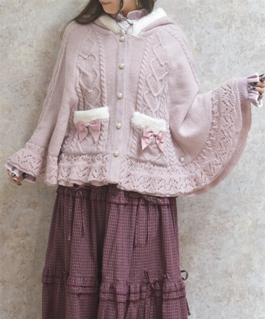 ハート編柄裏ボアニットケープ | axes femme online shop