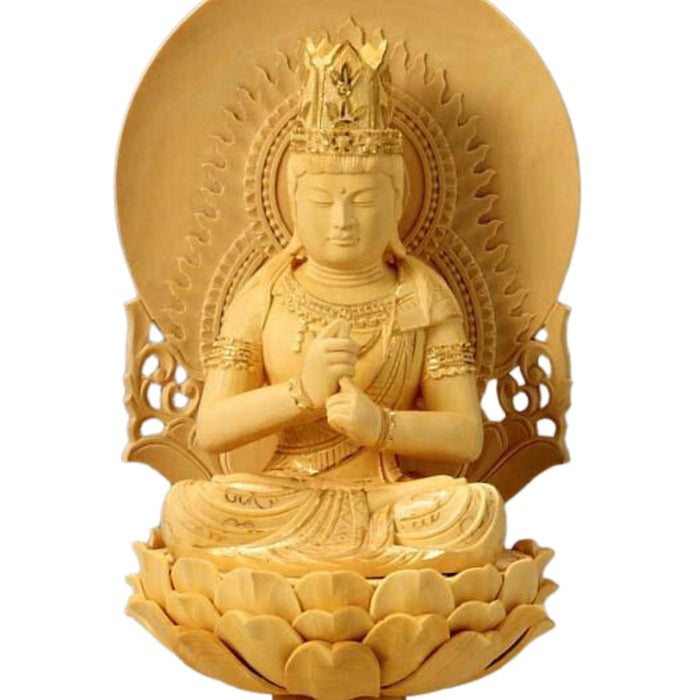 仏像 柘植 丸台座(蓮華) 大日如来 飛天光背 金泥有【メーカー取寄品