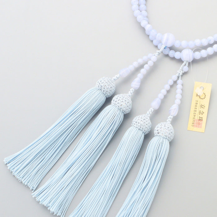 数珠 女性用 二連 ブルーレース瑪瑙5mm 共仕立 正絹房 — 仏壇・仏具