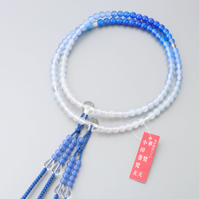 数珠 真言宗 男性用 尺二 青瑪瑙グラデーション 水晶仕立 華梵天房(青