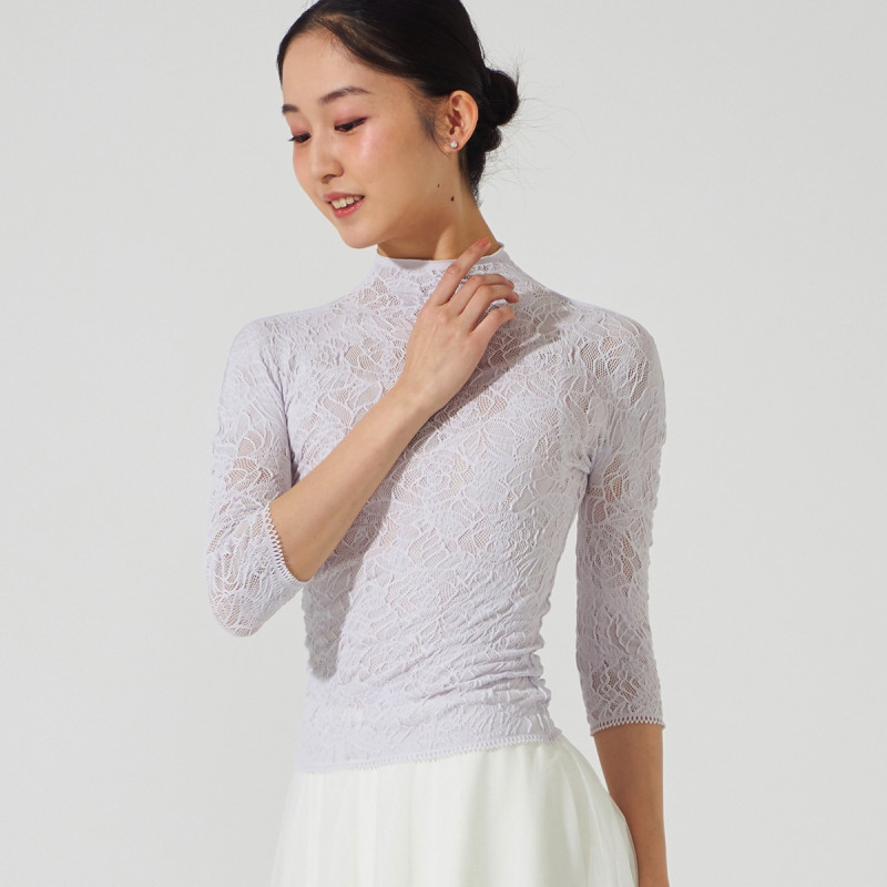 ノーソーイングニット】ローズシアーレースハイネックトップ 商品
