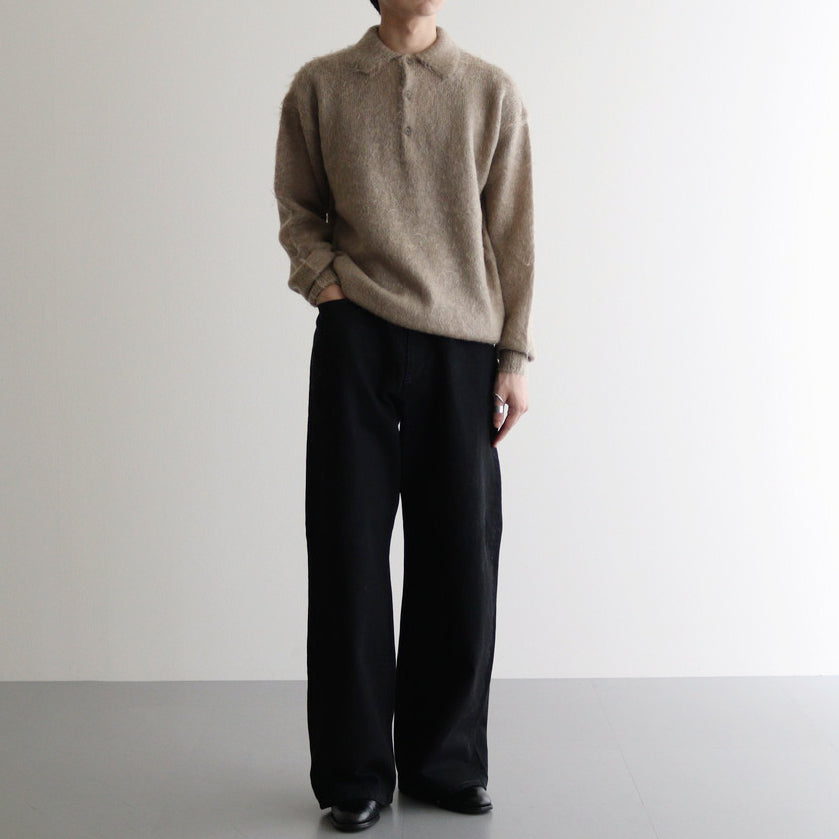 BRUSHED SUPER KID MOHAIR KNIT POLO #GRAY BEIGE [A24AP02KM] – ciacura