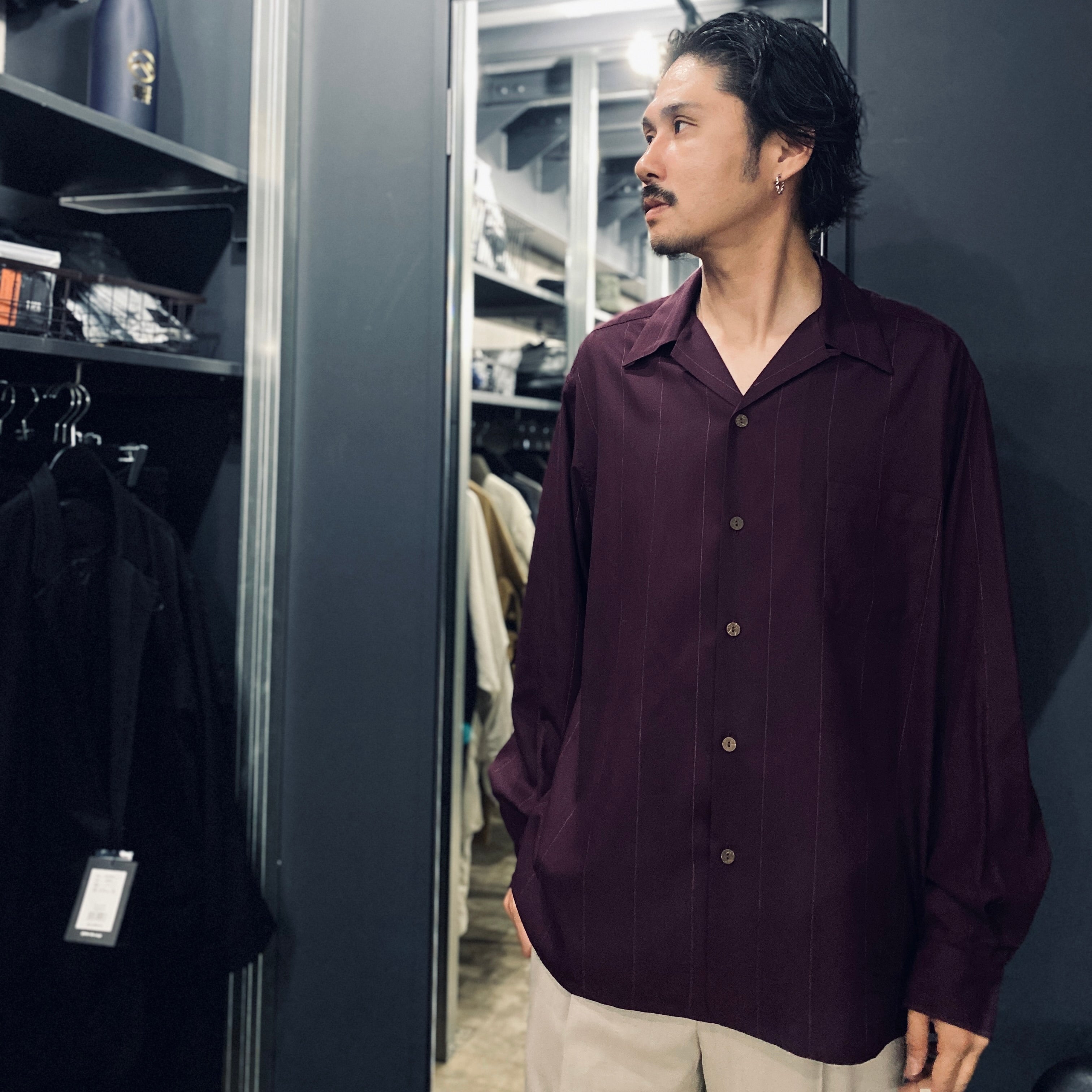 KASURI OPEN COLLAR SHIRT L/S #BURGUNDY [23FW-WMS-OC07]_WACKO MARIA