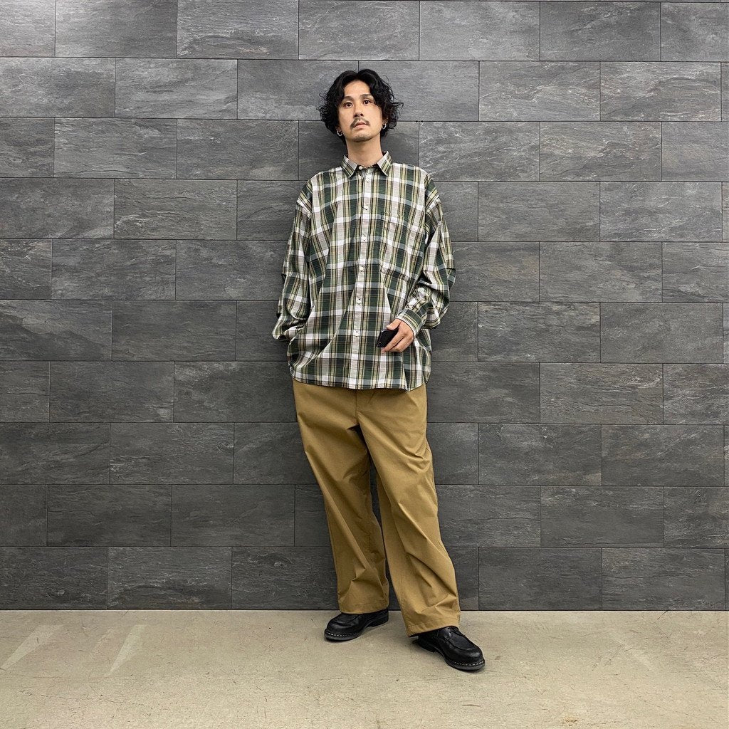 TECH REGULAR COLLAR SHIRTS L/S PLAIDS #GREEN CHECK [BE-85022W]_
