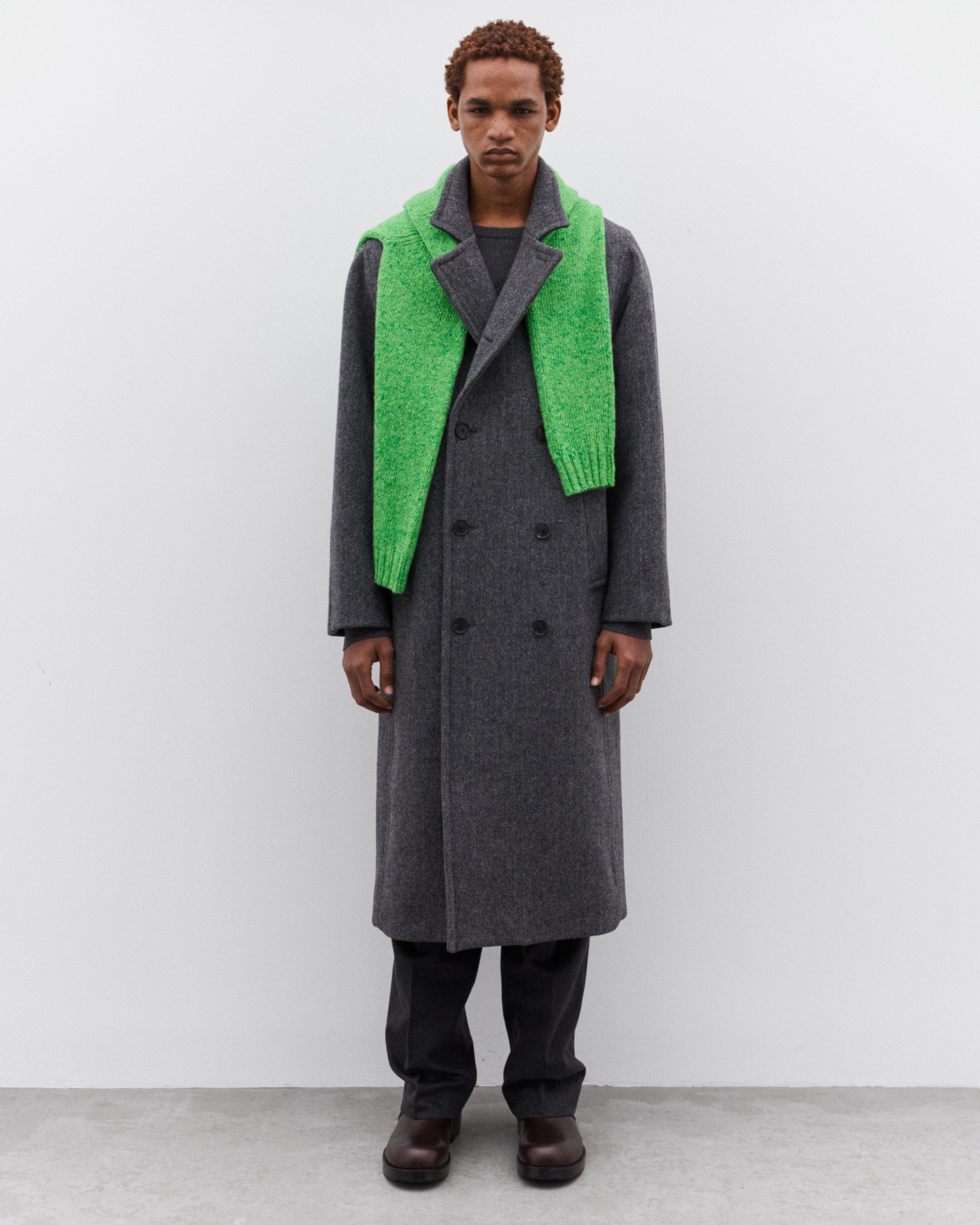 Auralee: Men's Shetland Wool Double Cloth Coat (Grey Herringbone