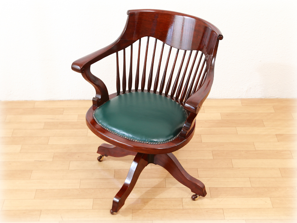 クオリティマホガニー ブリティッシュグリーンレザー レボルビング