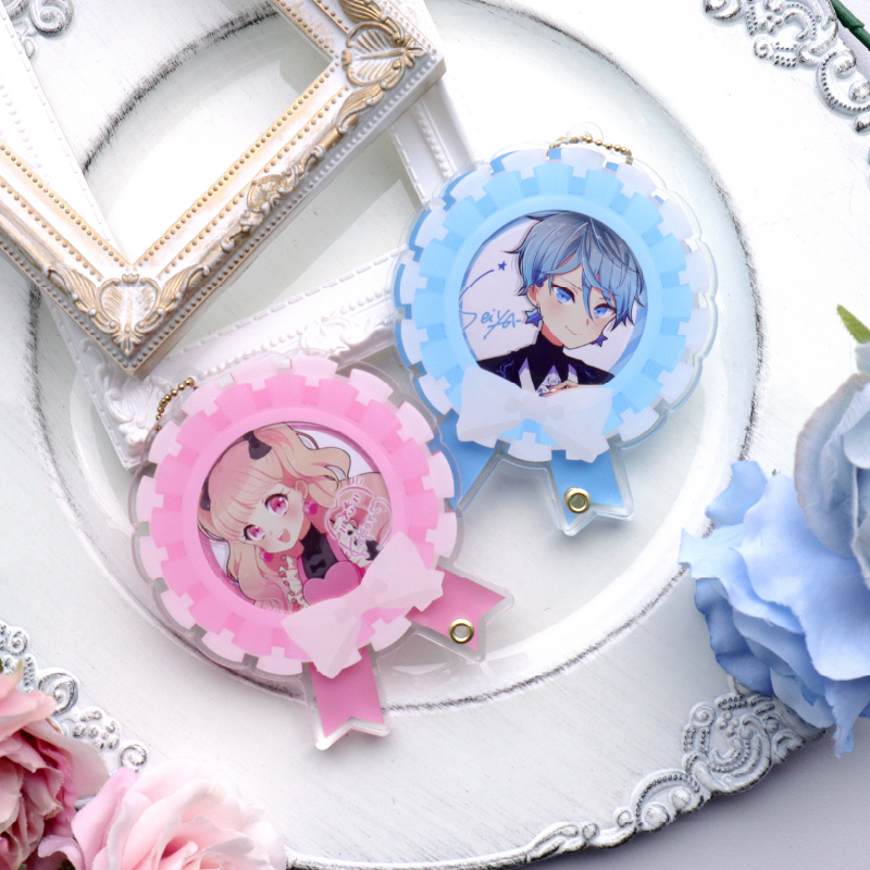 缶バッジアクリルフレーム ウェディングロゼット ブルー| FUKUYA