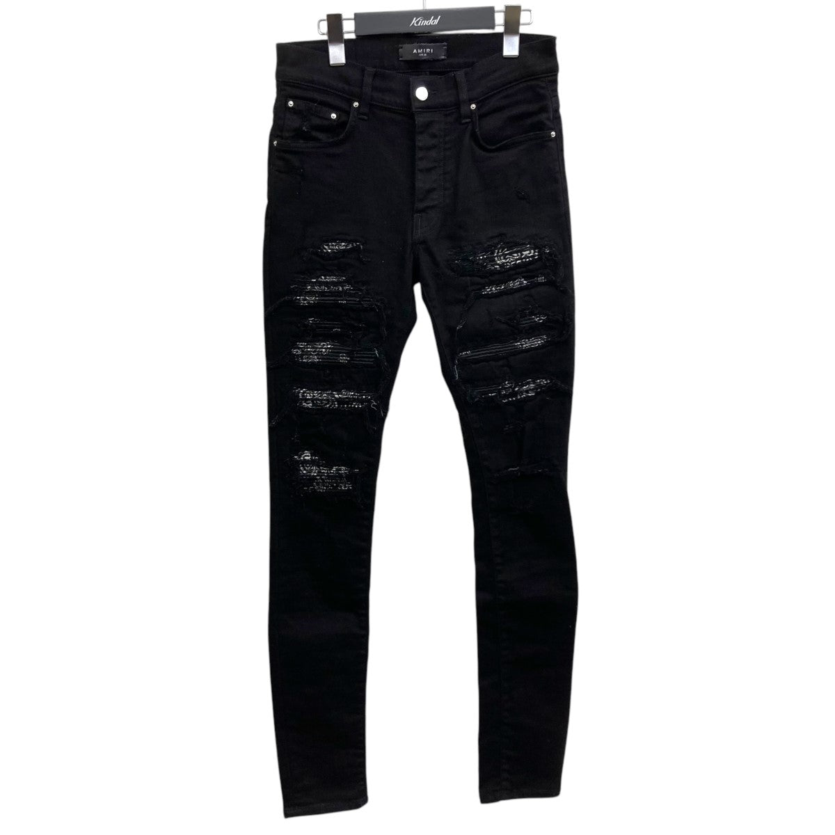 AMIRI(アミリ) バンダナ蛇腹クラッシュ加工スキニーデニム ブラック