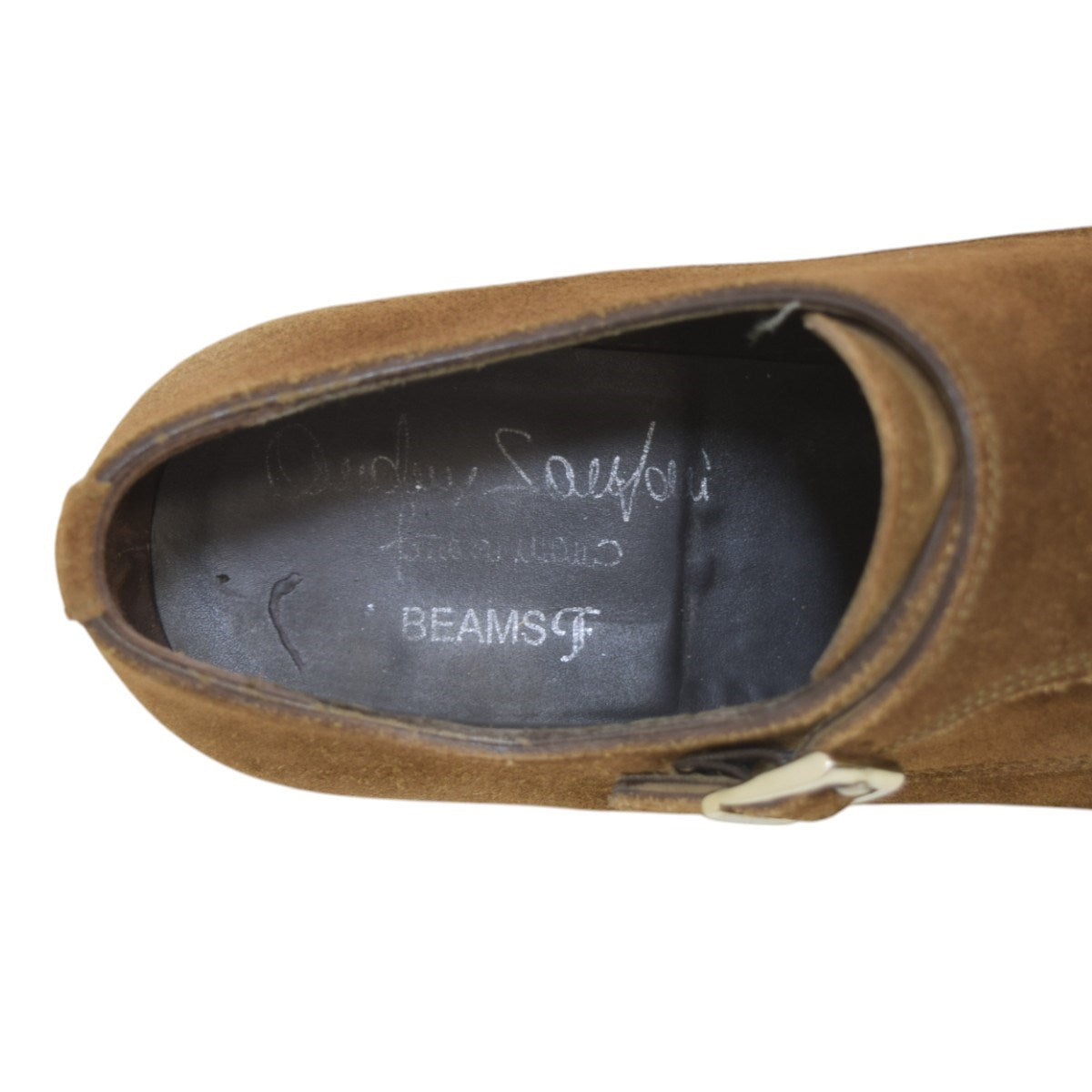 Santoni×BEAMS F スエードダブルモンクストラップシューズ ブラウン
