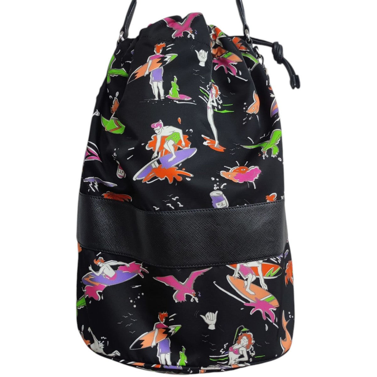 PRADA(プラダ) 巾着サフィアーノ切替サーフィン柄ショルダーバッグ 255